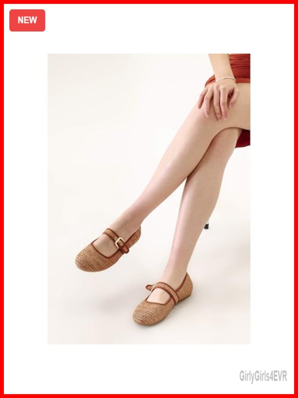 Woven Raffia Ballet Flats Round Toe Mary Jane Shoes with Buckle Strap - Picture 6 of 6